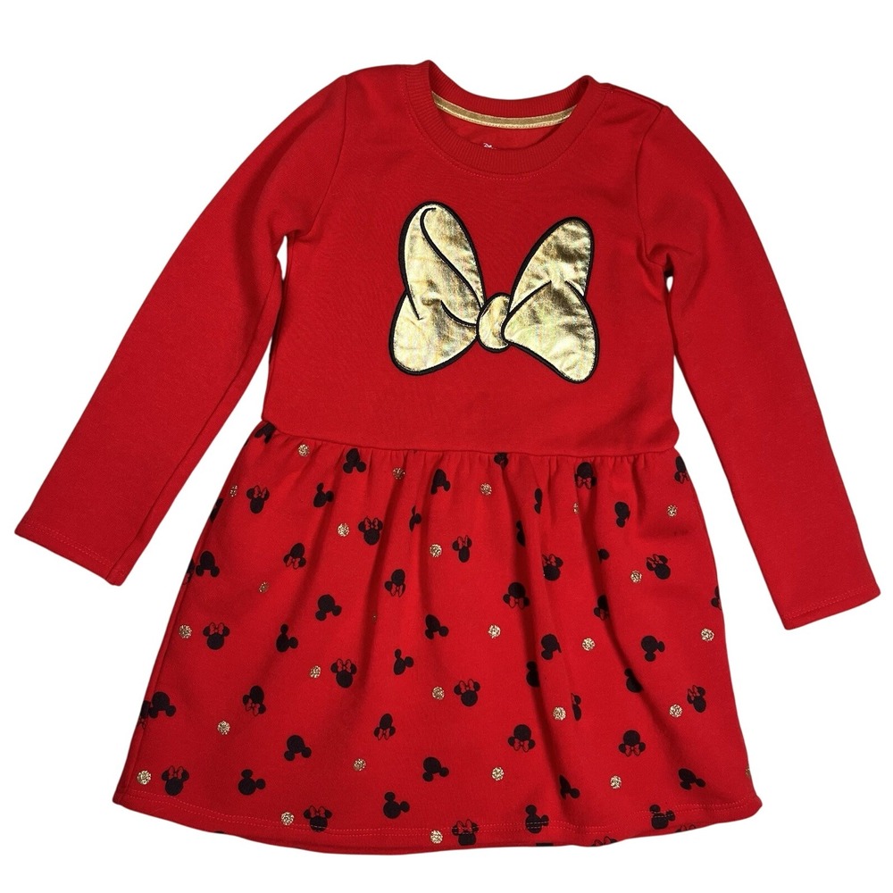 Disney Girl's Minnie Mouse Red Black Silo‎ Dots Dress Sz 5/6 Embellished Ears